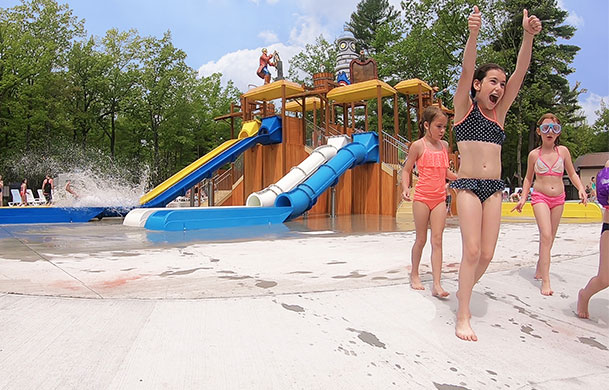 Pirate's Cove Water Park splash pad and waterslides at Adventure Bound Deer Run