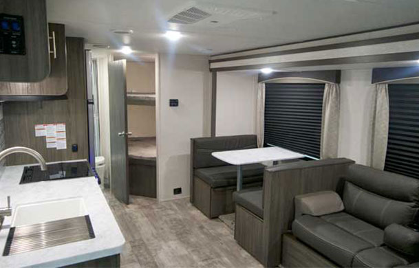 Premium RV rental interior seating area