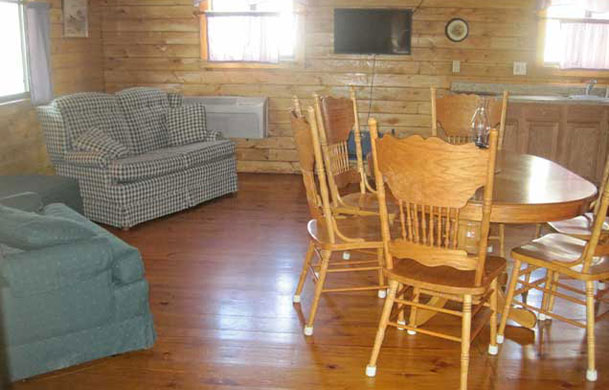 log home rental interior seating area