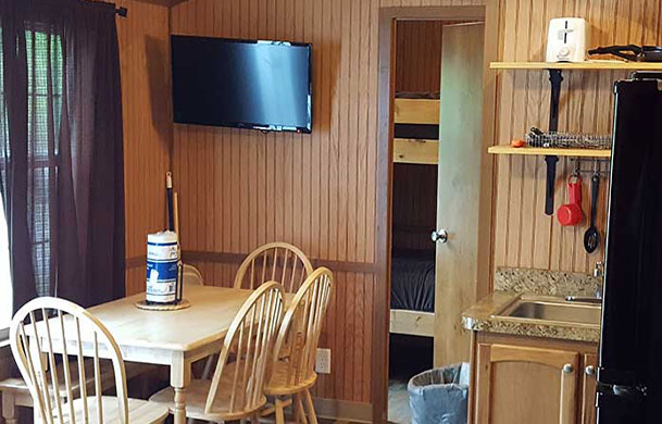 deluxe cabin rental interior table