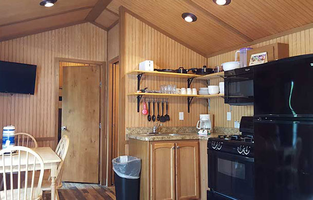 Deluxe cabin kitchen at Adventure Bound Southwoods
